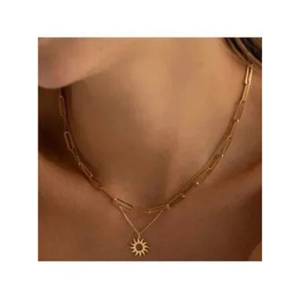 Gold 1pc Sun Charm Pendant Layered Necklace